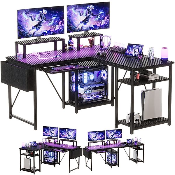HOMALL Gamingtisch Eckschreibtisch mit LED, Schreibtisch günstig online kaufen