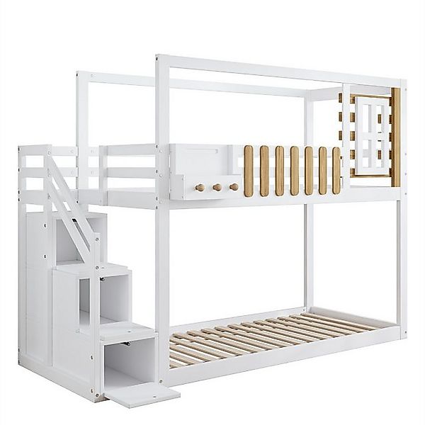 autolock Kinderbett Etagenbett mit Treppe,Fenster und Regalkasten,mit Falls günstig online kaufen