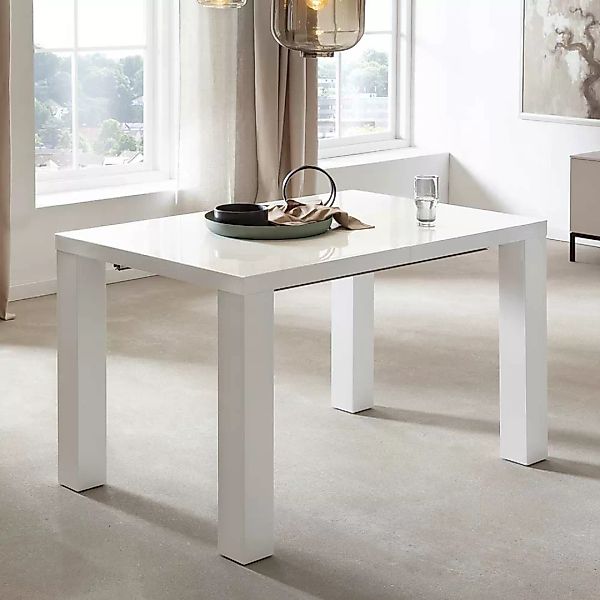 Esszimmer Tisch in Weiß Hochglanz Mittelauszug günstig online kaufen
