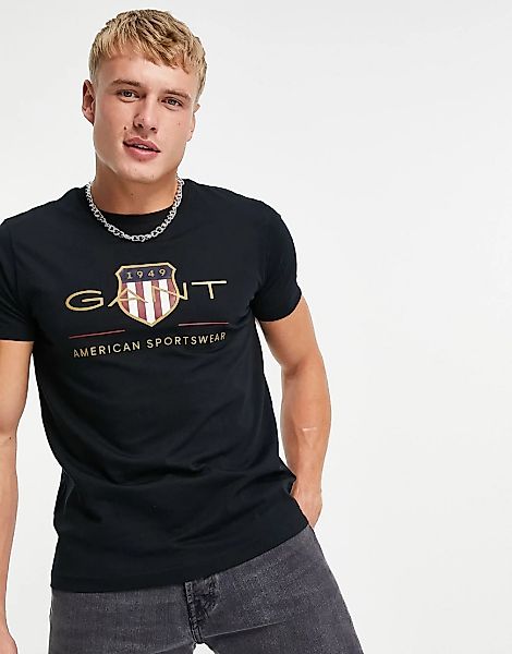 GANT – Archive – T-Shirt in Schwarz mit Wappenlogo günstig online kaufen