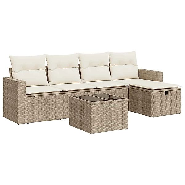 vidaXL 6-Tlg Garten-Sofagarnitur mit Kissen Beige Poly Rattan 3325374 günstig online kaufen