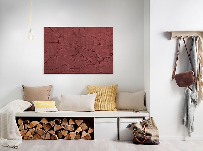 Bricoflor Stadtplan Bild Auf Leinwand In Dunkelrot Modernes Leinwand Bild M günstig online kaufen