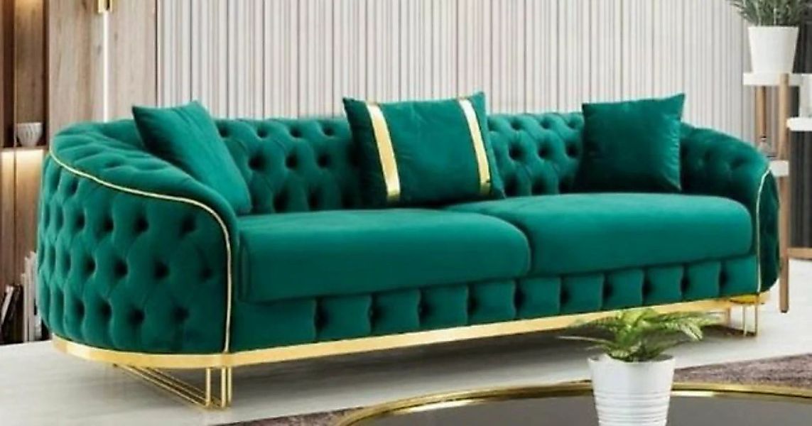 Casa Padrino Chesterfield-Sofa Luxus Chesterfield Sofa Grün / Gold 240 x 95 günstig online kaufen