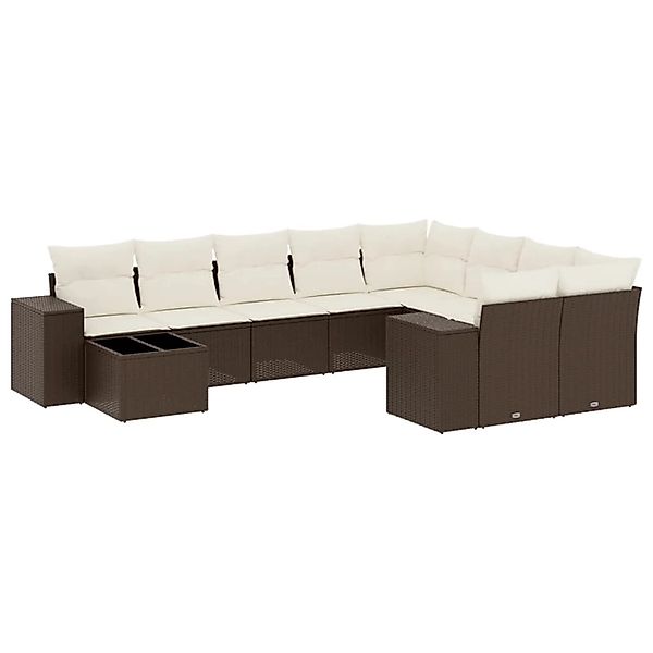 vidaXL 10-Tlg Garten-Sofagarnitur mit Kissen Braun Poly Rattan 3223062 günstig online kaufen