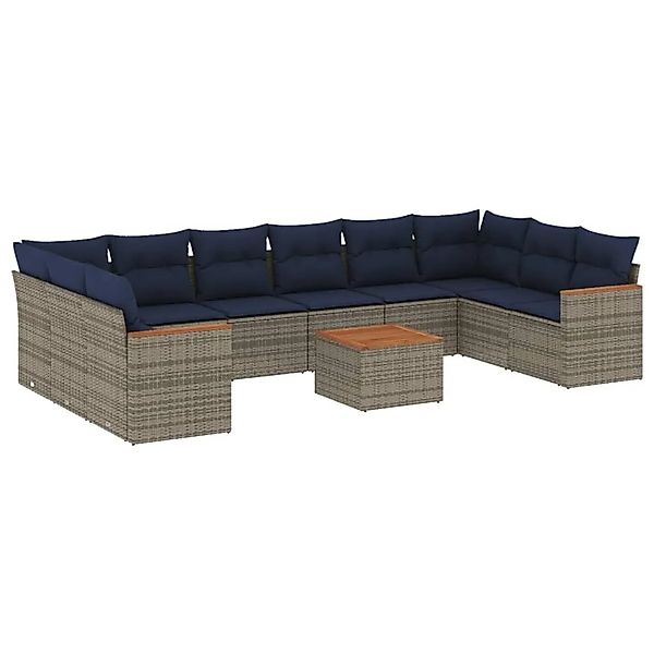 vidaXL 11-Tlg Gartensofa-Set mit Kissen Grau Polyrattan 3226334 günstig online kaufen