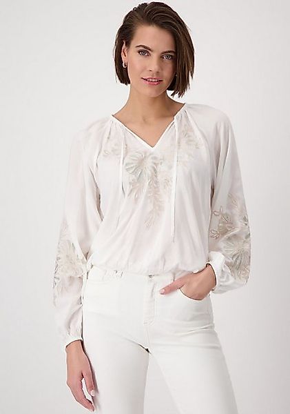 Monari Langarmbluse Bluse Stickerei Mit V-Ausschnitt zum Binden günstig online kaufen