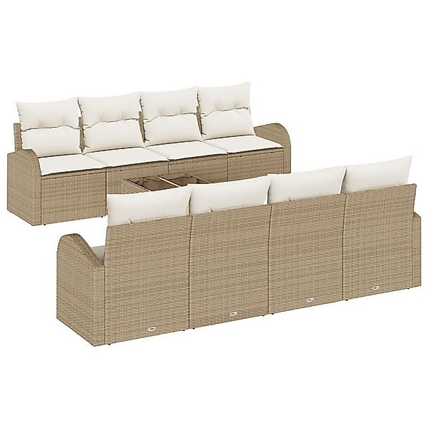 vidaXL Loungesofa 9-teiliges Garten Sofa Set mit Kissen Beige Poly Rattan, günstig online kaufen