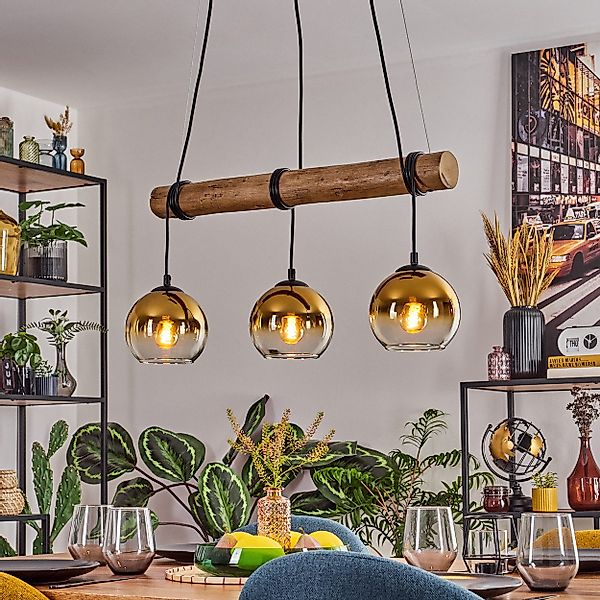 hofstein Pendelleuchte Hängelampe aus Metall/Holz/Glas in günstig online kaufen