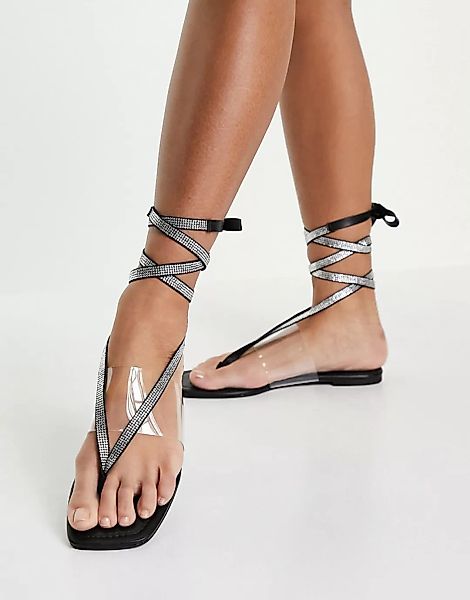 ASOS DESIGN – Forward – Sandale mit Verzierten Knöchelbändern-Schwarz günstig online kaufen