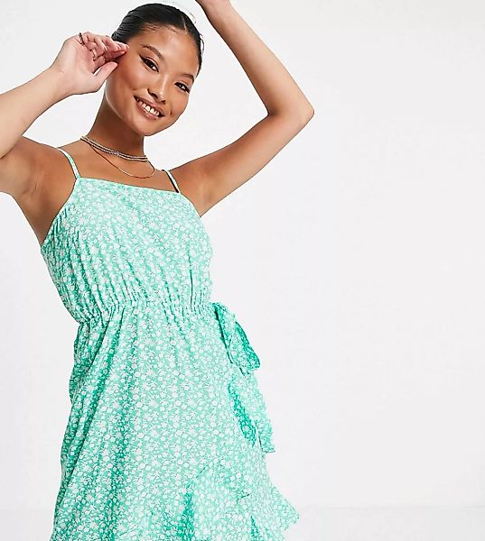 Vero Moda Petite – Camisole-Kleid mit Rüschen und Blümchenmuster in Grün günstig online kaufen