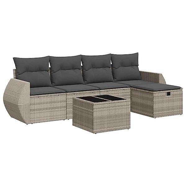 vidaXL 6-Tlg Garten-Sofagarnitur mit Kissen Hellgrau Poly Rattan 3325578 günstig online kaufen