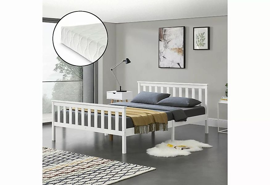 en.casa Holzbett, »Breda« Gästebett mit Matratze Weiß 140x200 cm günstig online kaufen