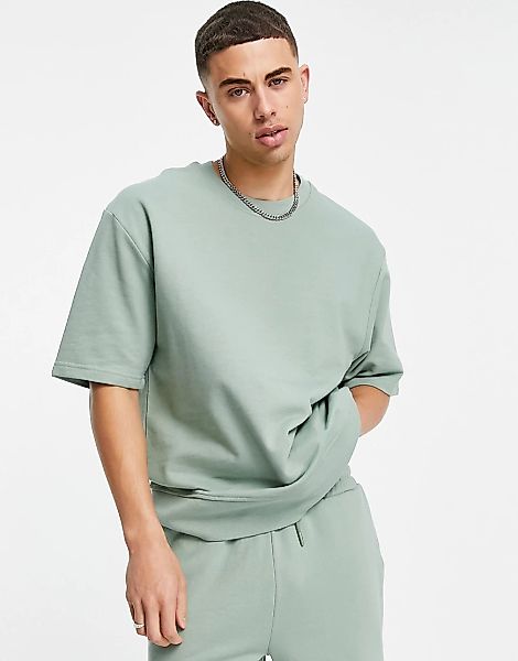 Topman – Kurzärmliges Sweatshirt aus Bio-Baumwolle in Grün, Kombiteil günstig online kaufen