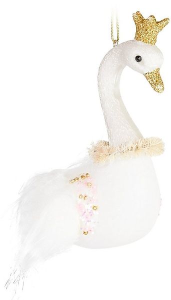 BRUBAKER Weihnachtsbaumkugel Schwan Prinzessin mit Glitzer Krone - Glas Wei günstig online kaufen