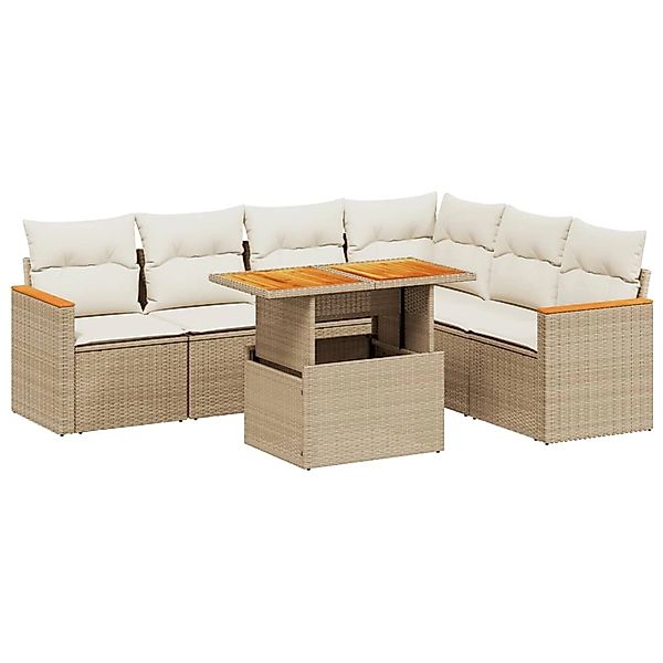 vidaXL 7-tlg Garten-Sofagarnitur mit Kissen Beige Poly Rattan Modell 425 günstig online kaufen