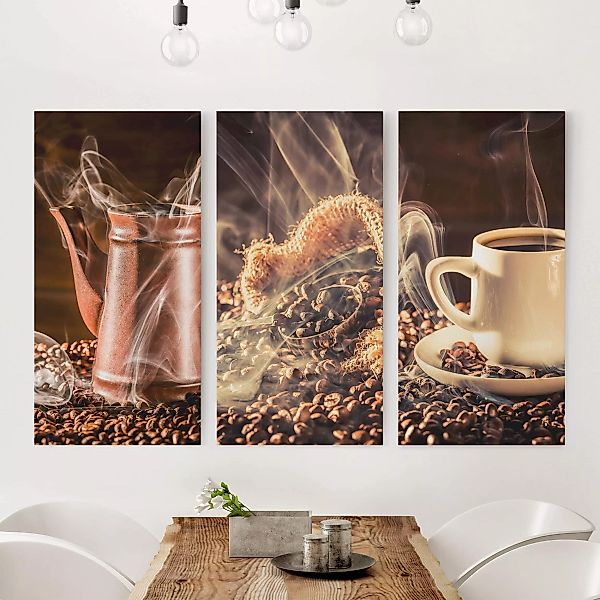 3-teiliges Leinwandbild Küche - Hochformat Kaffee - Dampf günstig online kaufen
