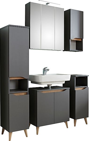 Saphir Badmöbel-Set »Quickset 5-teilig Waschbeckenunterschrank und LED-Spie günstig online kaufen