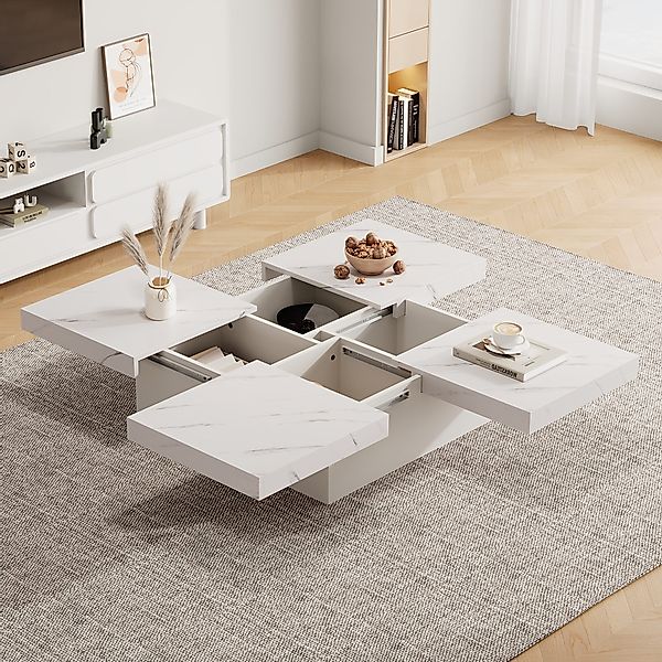 Odikalo Couchtisch Kaffeetisch Quadratischer Marmor 90x90x25cm–Schiebbarer günstig online kaufen