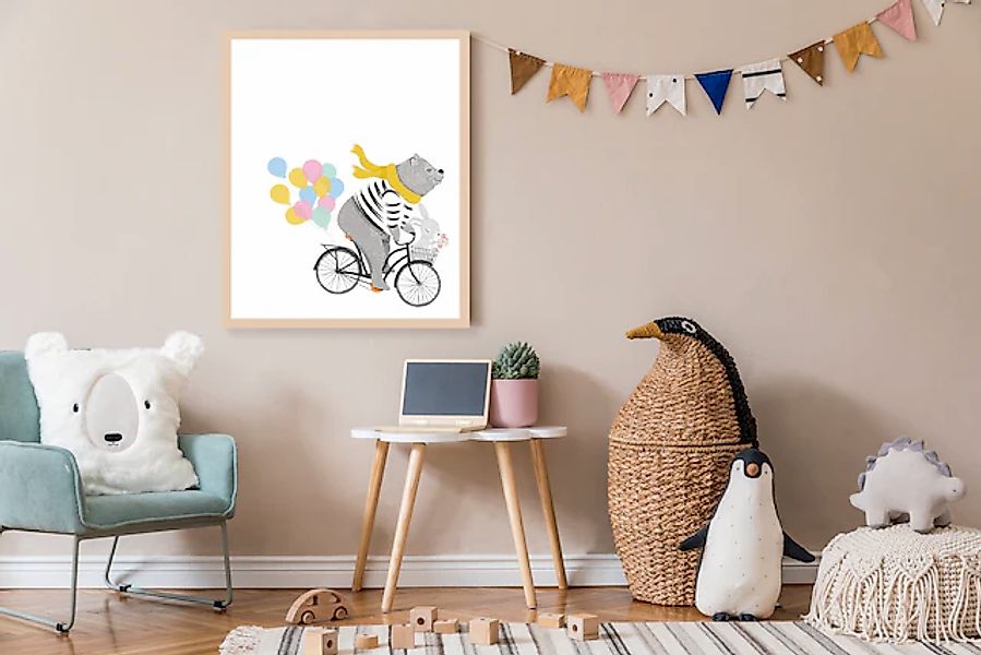 Lüttenhütt Bild mit Rahmen »oder Poster, Bär mit Hase auf Fahrrad«, Fahrräd günstig online kaufen