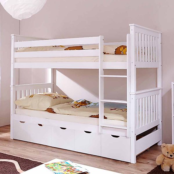 Kinder Etagenbett mit Schubladen Weiß Kiefer massiv günstig online kaufen