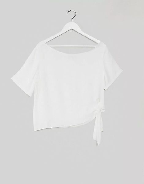 ASOS DESIGN – Gewebtes T-Shirt mit überschnittenen Schultern in Elfenbein-W günstig online kaufen