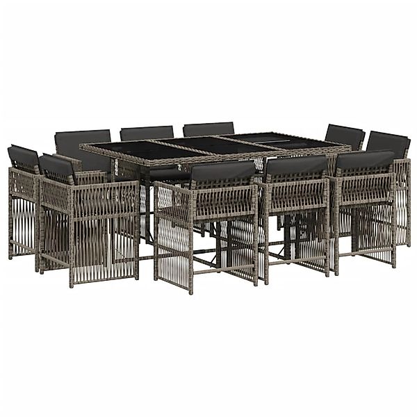 vidaXL 11-Tlg Garten-Essgruppe mit Kissen Grau Poly Rattan 3211748 günstig online kaufen