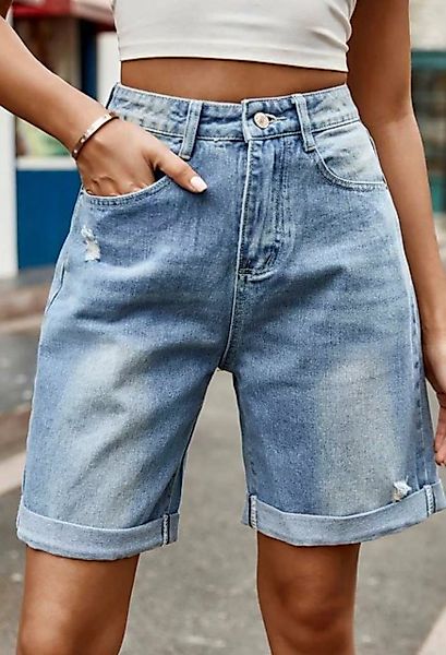 SEGUEN Jeansshorts Zerrissene und gekrempelte Five-Quarter-Denim-Shorts (Ku günstig online kaufen