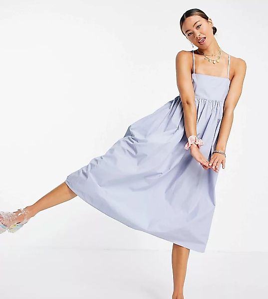COLLUSION – Trapezförmiges Midi-Sommerkleid aus Bio-Baumwolle in Blau günstig online kaufen