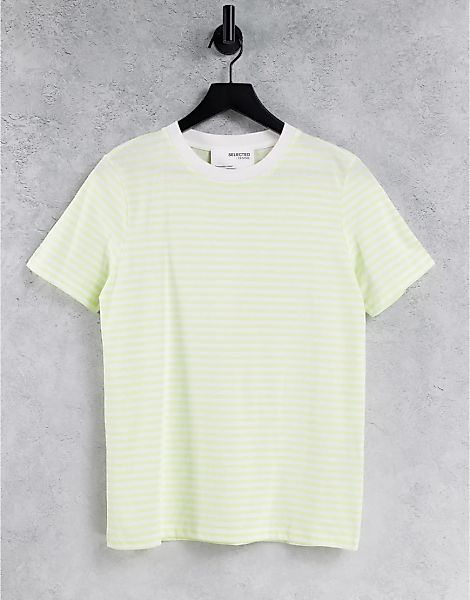 Selected Femme – Gelb gestreiftes T-Shirt aus Baumwolle-Mehrfarbig günstig online kaufen