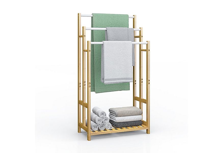 OUNUO Handtuchständer Freistehend aus Bambus Badetuchhalter mit 3 Edelstahl günstig online kaufen