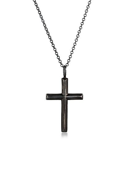 Kuzzoi Lange Kette Herren mit Kreuz Oxidiert Massiv 925 Silber, Kreuz günstig online kaufen