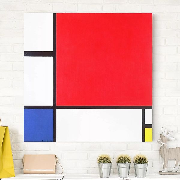 Leinwandbild Kunstdruck - Quadrat Piet Mondrian - Komposition Rot Blau Gelb günstig online kaufen