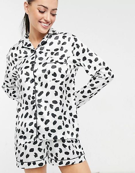Night – Kurzes Pyjama-Set aus Satin mit Pinselstrich-Print-Mehrfarbig günstig online kaufen