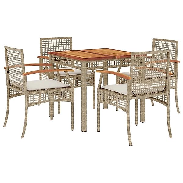 vidaXL 5-Tlg Garten-Essgruppe mit Kissen Beige Poly Rattan 3213579 günstig online kaufen