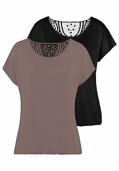 Vivance Kurzarmshirt "mit Häkelspitze am Rücken", (2er-Pack), aus weichem V günstig online kaufen