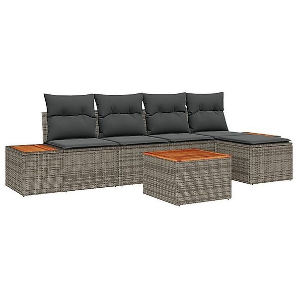 vidaXL Loungesofa 6-teilige Garten Sofaset mit Kissen Grau Poly Rattan, 6 T günstig online kaufen