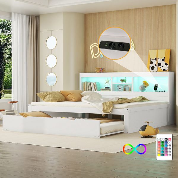 Flieks Kinderbett, LED Daybett Holzbett 140x200cm günstig online kaufen