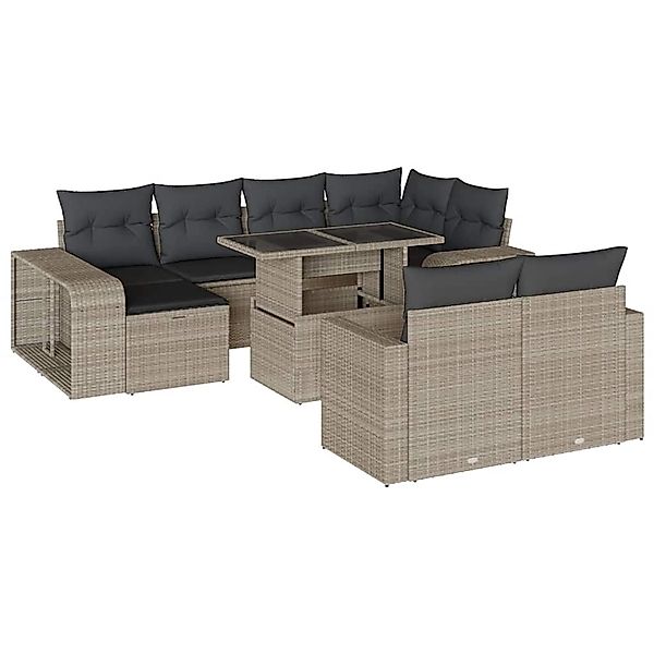 vidaXL 11-Tlg Garten-Sofagarnitur mit Kissen Hellgrau Poly Rattan 3274585 günstig online kaufen