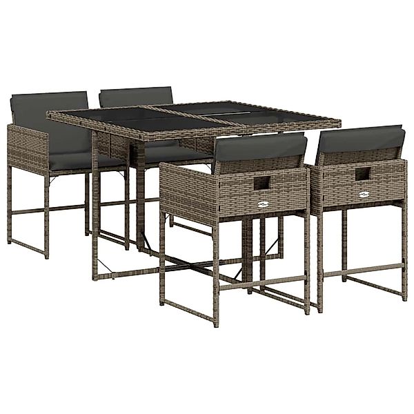 vidaXL 5-Tlg Garten-Essgruppe mit Kissen Grau Poly Rattan 3211256 günstig online kaufen