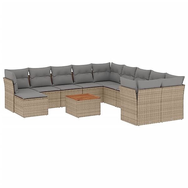 vidaXL 12-Tlg Garten-Sofagarnitur mit Kissen Beige Poly Rattan 3223980 günstig online kaufen