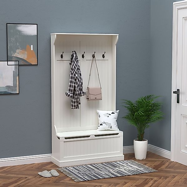 HOMCOM Garderobenständer, Kleiderständer mit Haken, Garderobe mit Sitzbank, günstig online kaufen