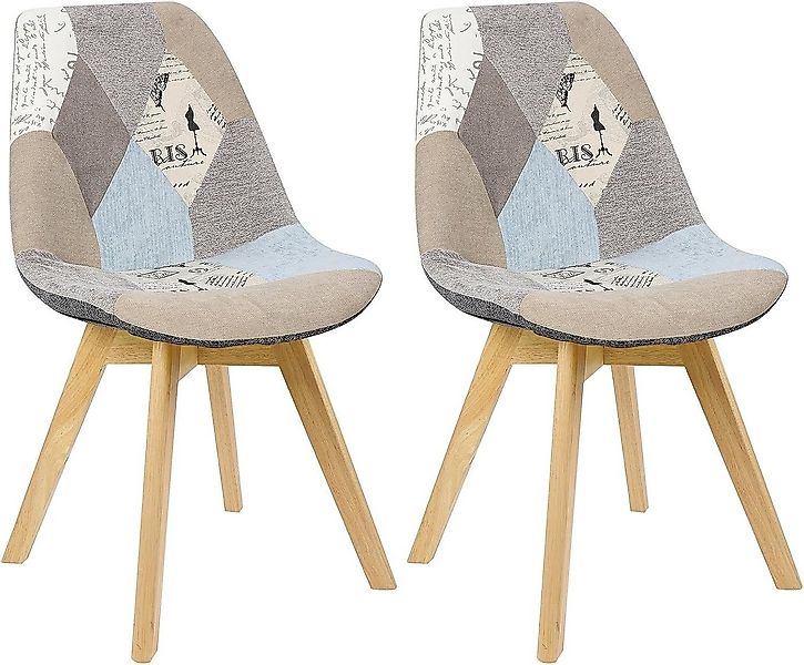 Woltu 4-Fußstuhl (2 St), Patchwork Stühle, Leinen Stoff Holzbeine günstig online kaufen