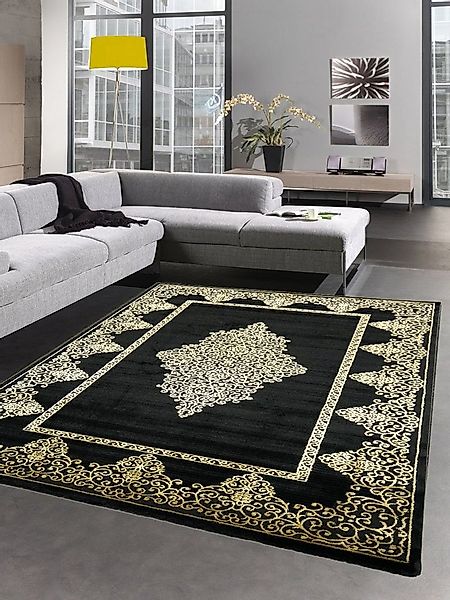 Carpetia Teppich Teppich Wohnzimmer Kurzflor Teppich Ornamente schwarz gold günstig online kaufen