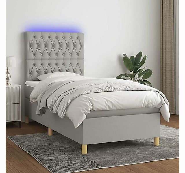 vidaXL Boxspringbett Boxspringbett mit Matratze LED Hellgrau 80x200 cm Stof günstig online kaufen