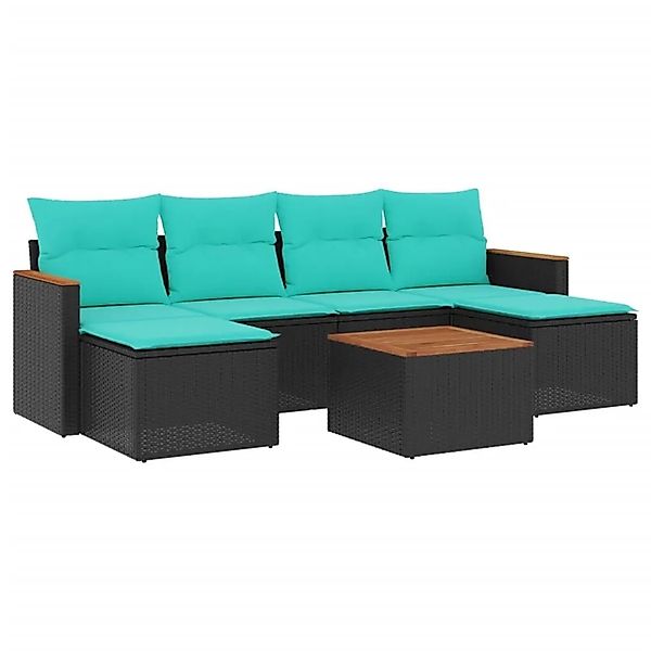 vidaXL 7-Tlg Gartensofa-Set mit Kissen Schwarz Polyrattan 3226225 günstig online kaufen