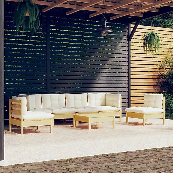 vidaXL 7-tlg Garten-Lounge-Set mit Creme Kissen Massivholz Kiefer Modell 1 günstig online kaufen