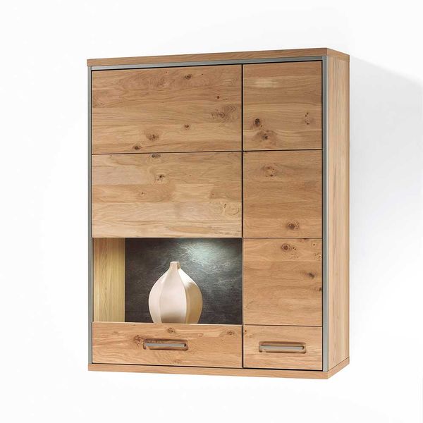Wohnzimmer Wandvitrine mit Asteiche furniert 120 cm hoch günstig online kaufen