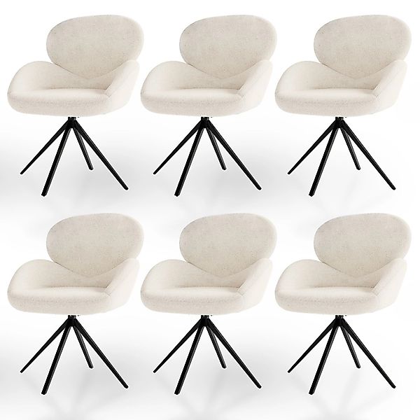 Juskys Drehstuhl Albano Bouclé Creme 6er Set günstig online kaufen