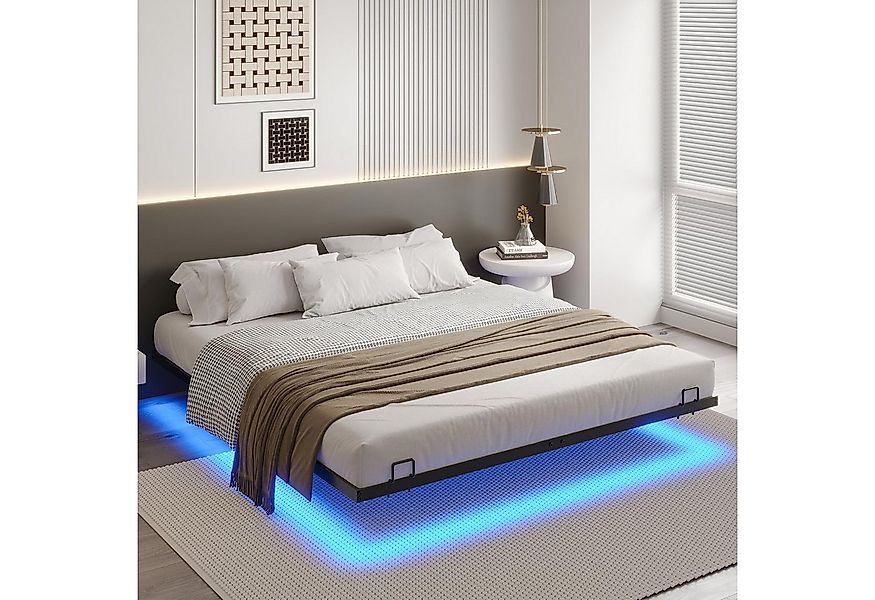 MSMASK Metallbett Schwebebett Bettgestell mit LED-Beleuchtung günstig online kaufen