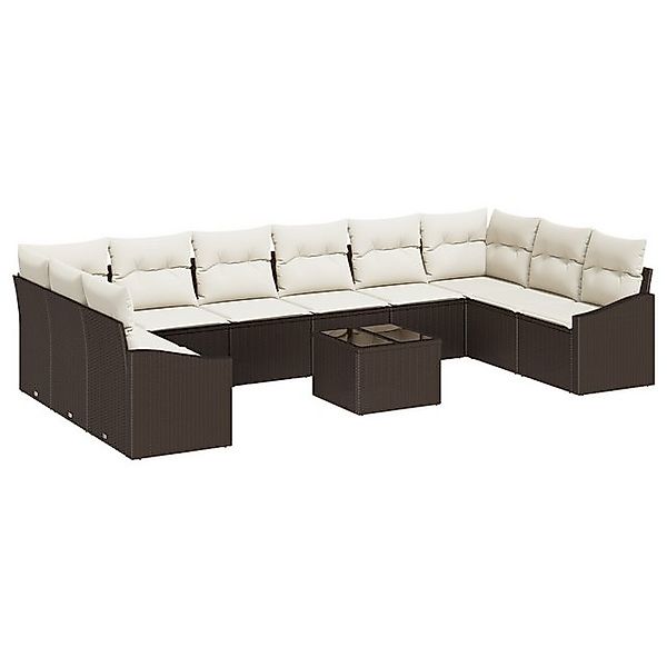 vidaXL Loungesofa 10-teilige Garten-Essgruppe mit Kissen Grau Poly-Rattan, günstig online kaufen
